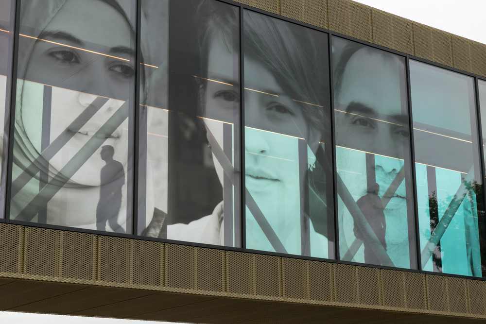 Colors and Figures, 2019, transparent digital prints integrated in glass, permanent installation – University Hospital Brussels